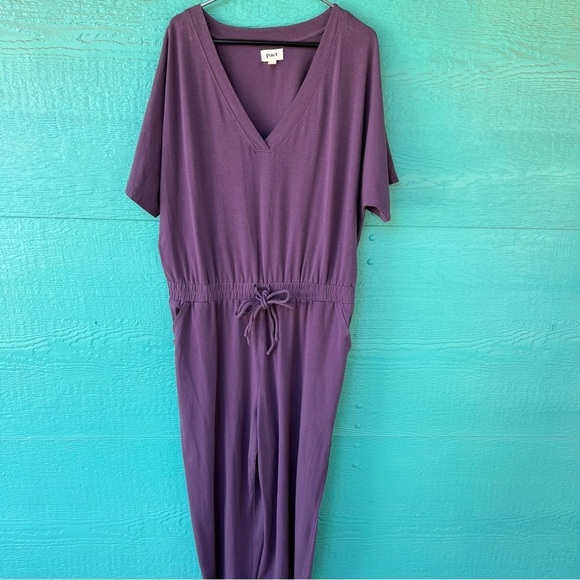 Pact Organic Cotton Revive Deep V Jumpsuit Currant Purple SIZE XL EUC - Picture 4 of 11